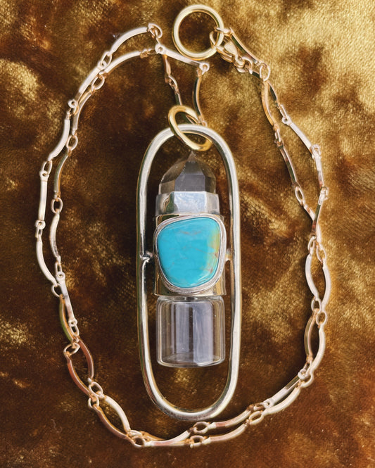 Brass Lucid - Quartz + Campitos Turquoise Rollerball Necklace
