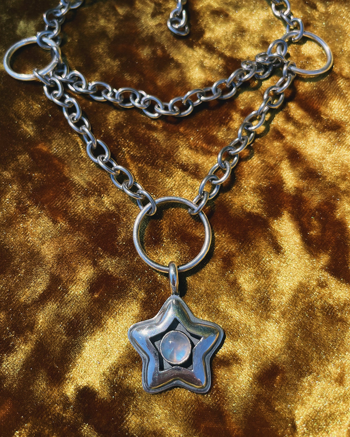 Moonstone Sterling Silver Star shadowbox choker