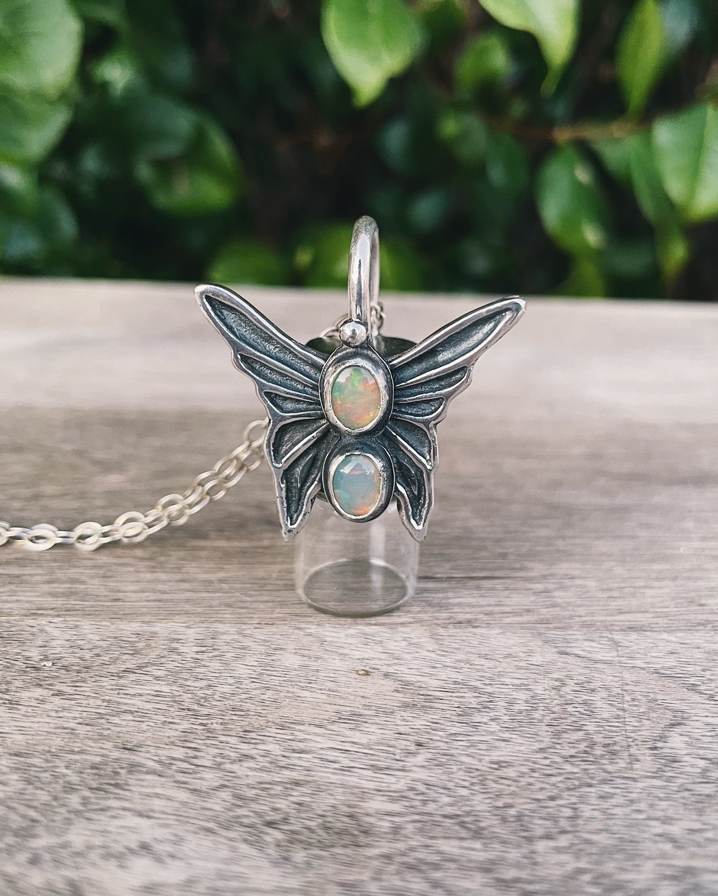 Australian Opal and Sterling Silver Butterfly Rollerball Necklace