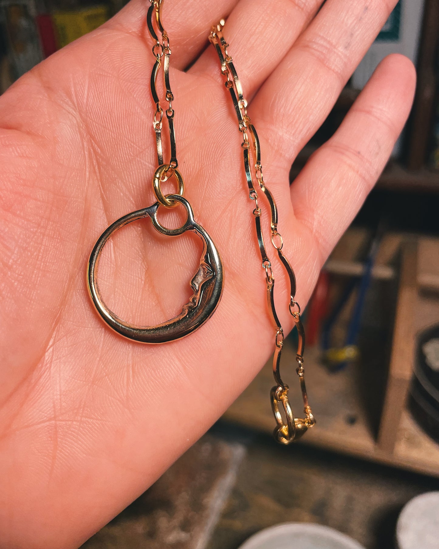 Brass Man in the Moon necklace