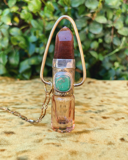 Red Rutilated Quartz & Variscite  Rollerball Necklace
