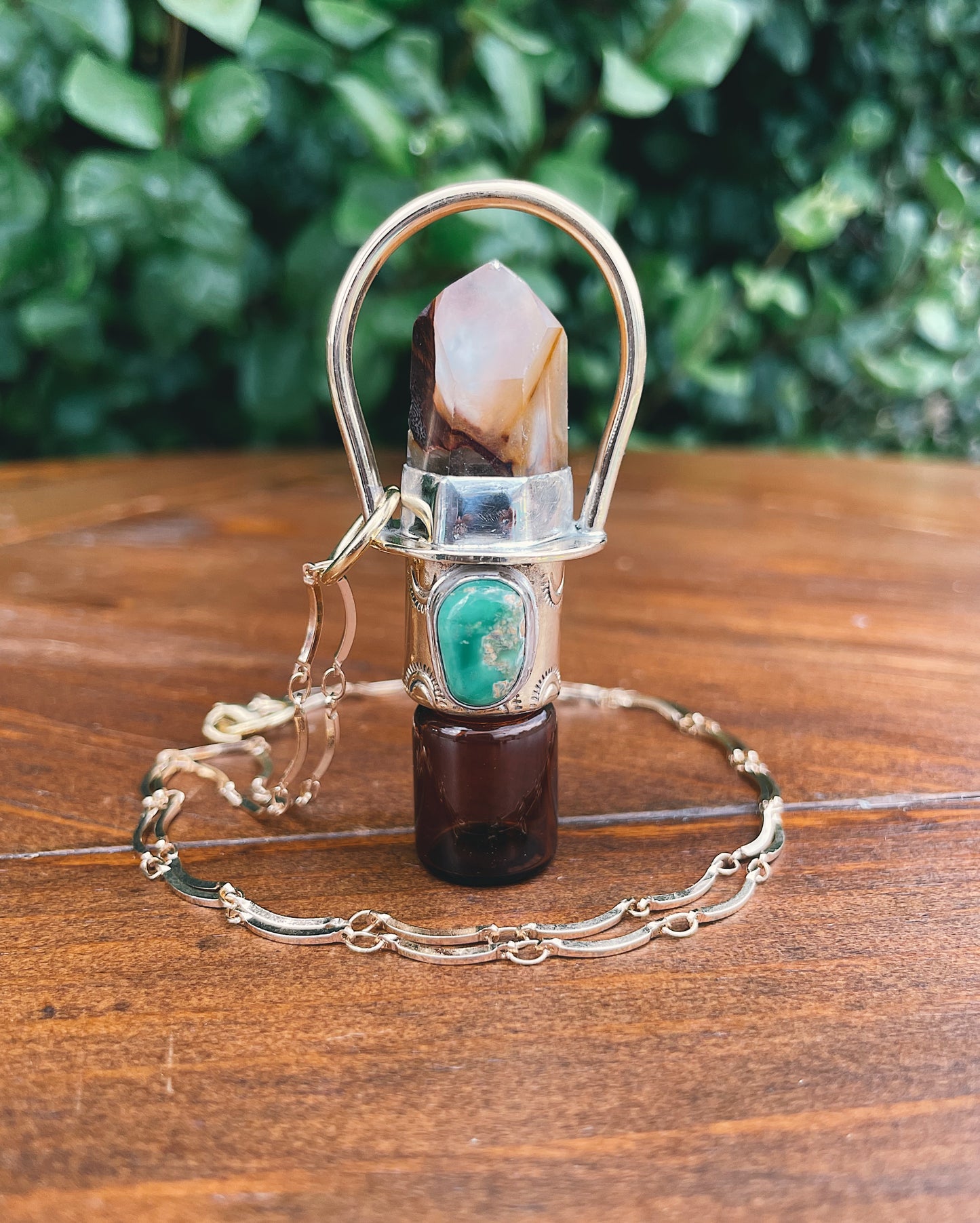 Amphibole Quartz & Turquoise Rollerball Necklace