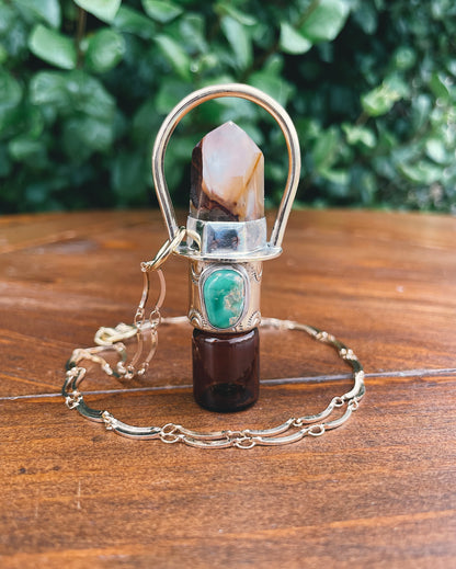 Amphibole Quartz & Turquoise Rollerball Necklace