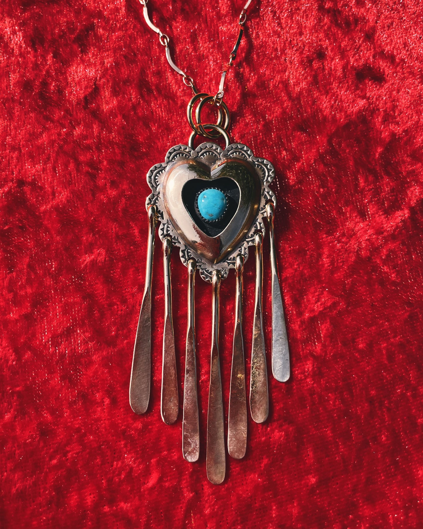 Turquoise Brass Heart shadowbox w/Fringe