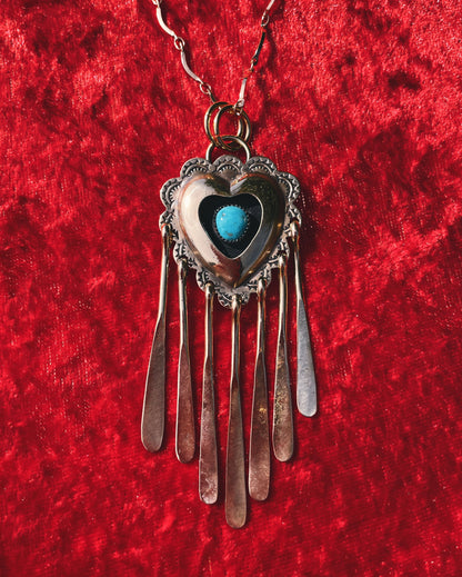 Turquoise Brass Heart shadowbox w/Fringe