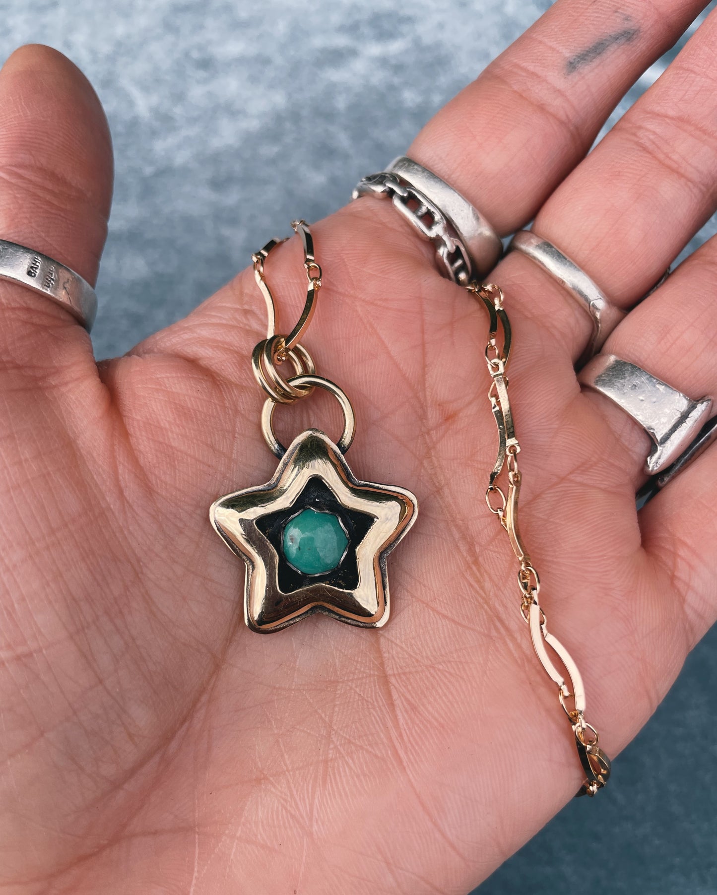 Turquoise Brass Star shadowbox