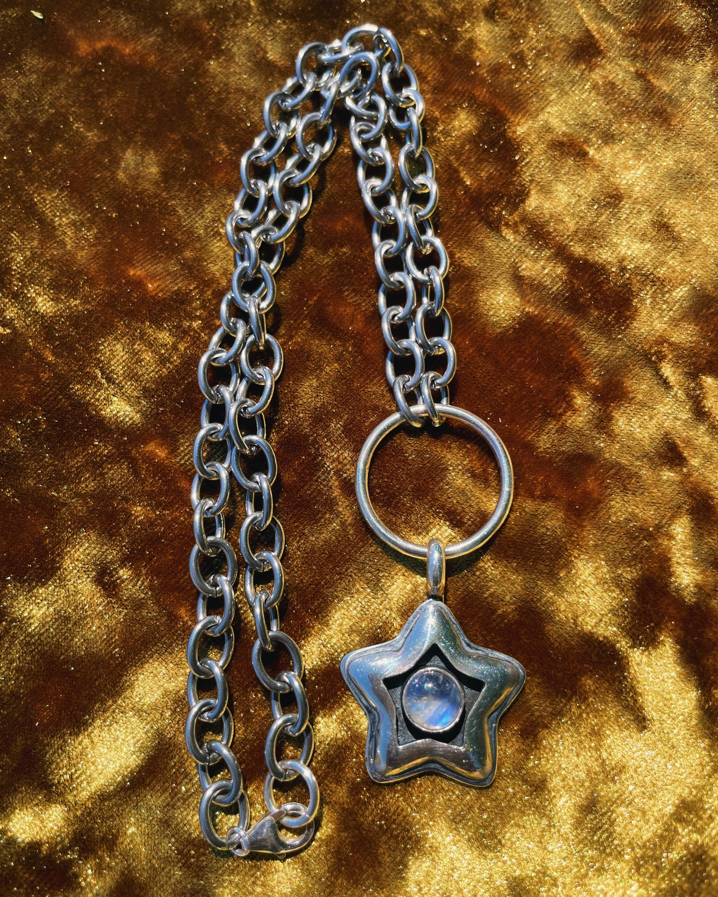 Moonstone Sterling Silver Star shadowbox choker