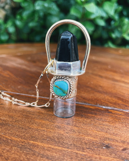 Falcons Eye & Turquoise Rollerball Necklace