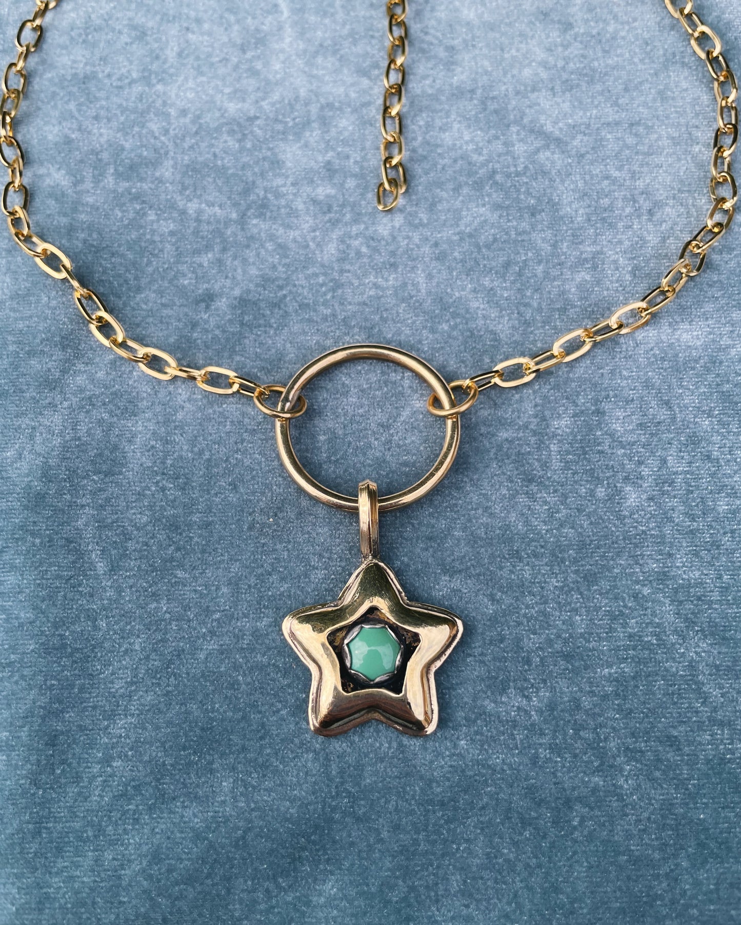 Turquoise Brass Star shadowbox choker