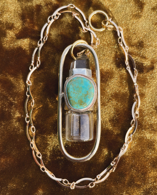 Brass Lucid - Quartz + Campitos Turquoise Rollerball Necklace