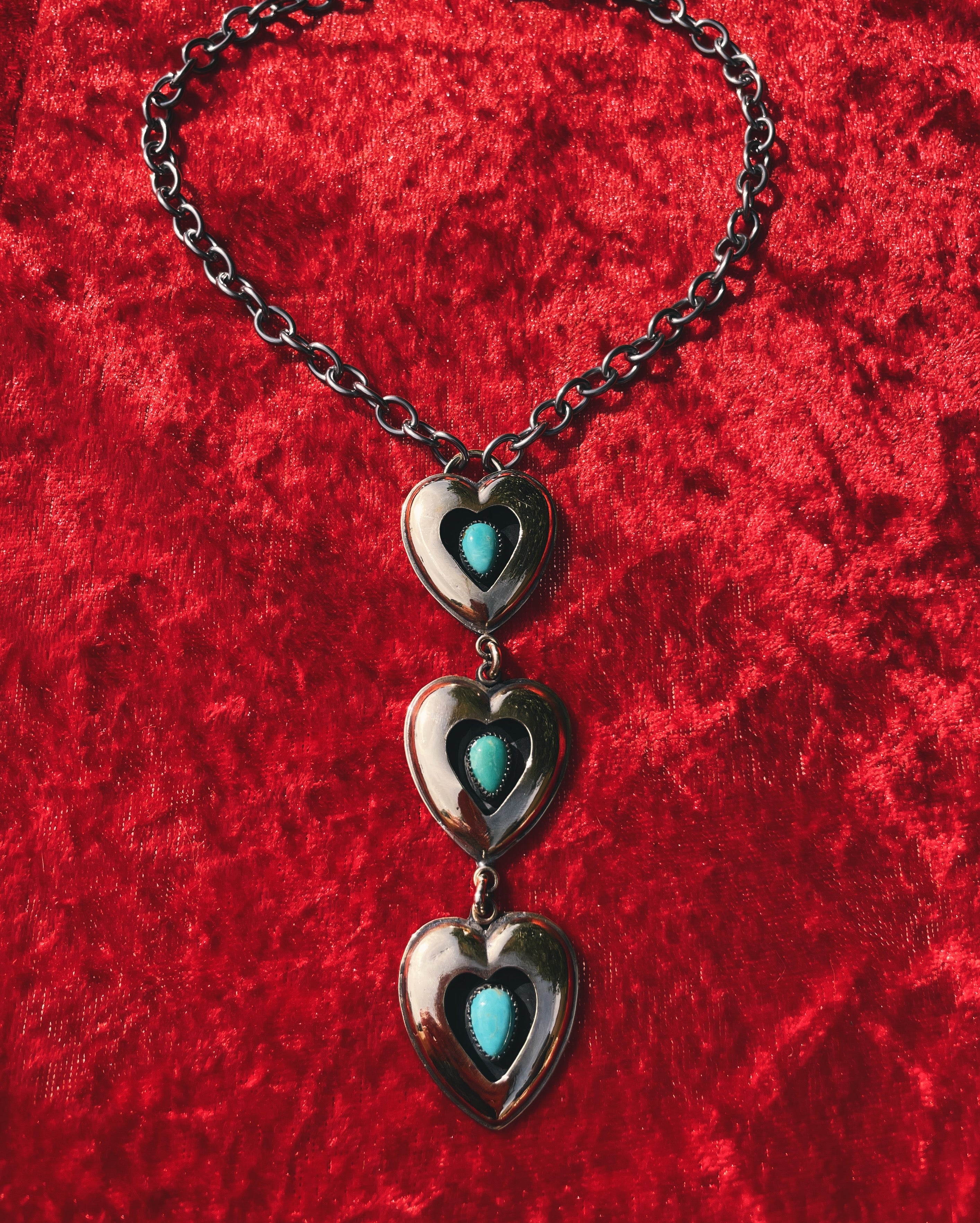 Mixed metals Triple Turquoise Brass Hearts – Roadkill Gems