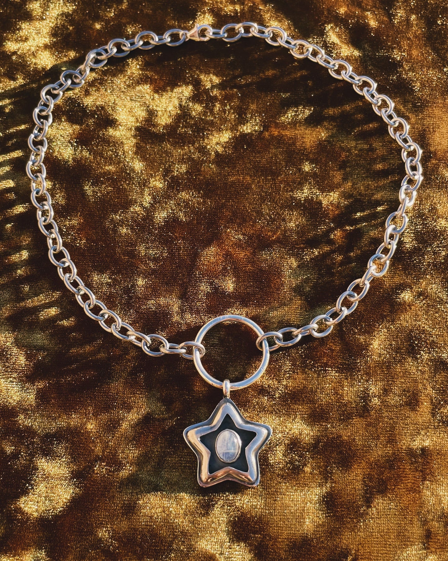 Moonstone Sterling Silver Star shadowbox choker