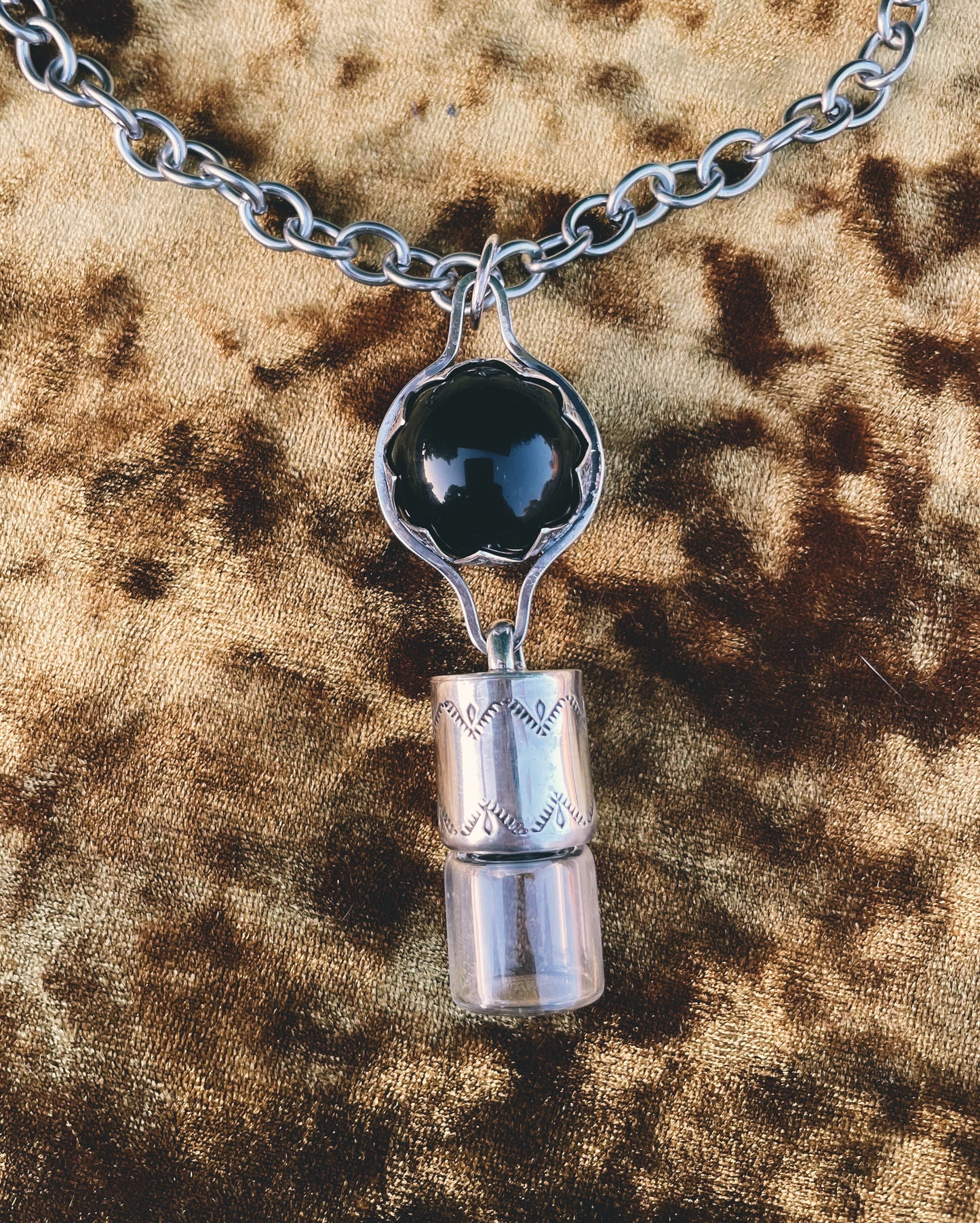 Obsidian sphere Rollerball Necklace