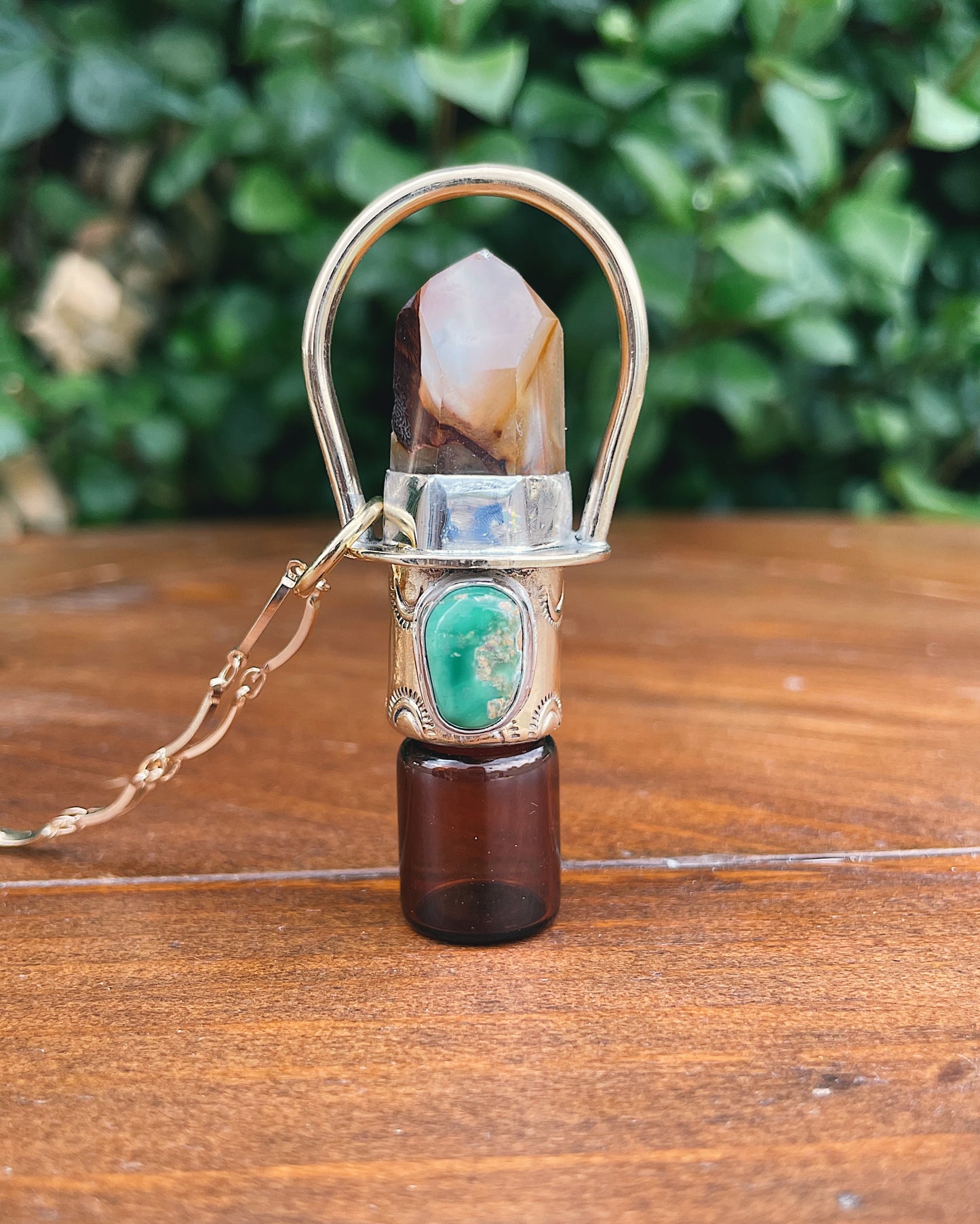 Amphibole Quartz & Turquoise Rollerball Necklace