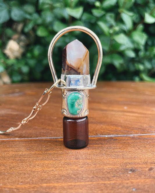Amphibole Quartz & Turquoise Rollerball Necklace