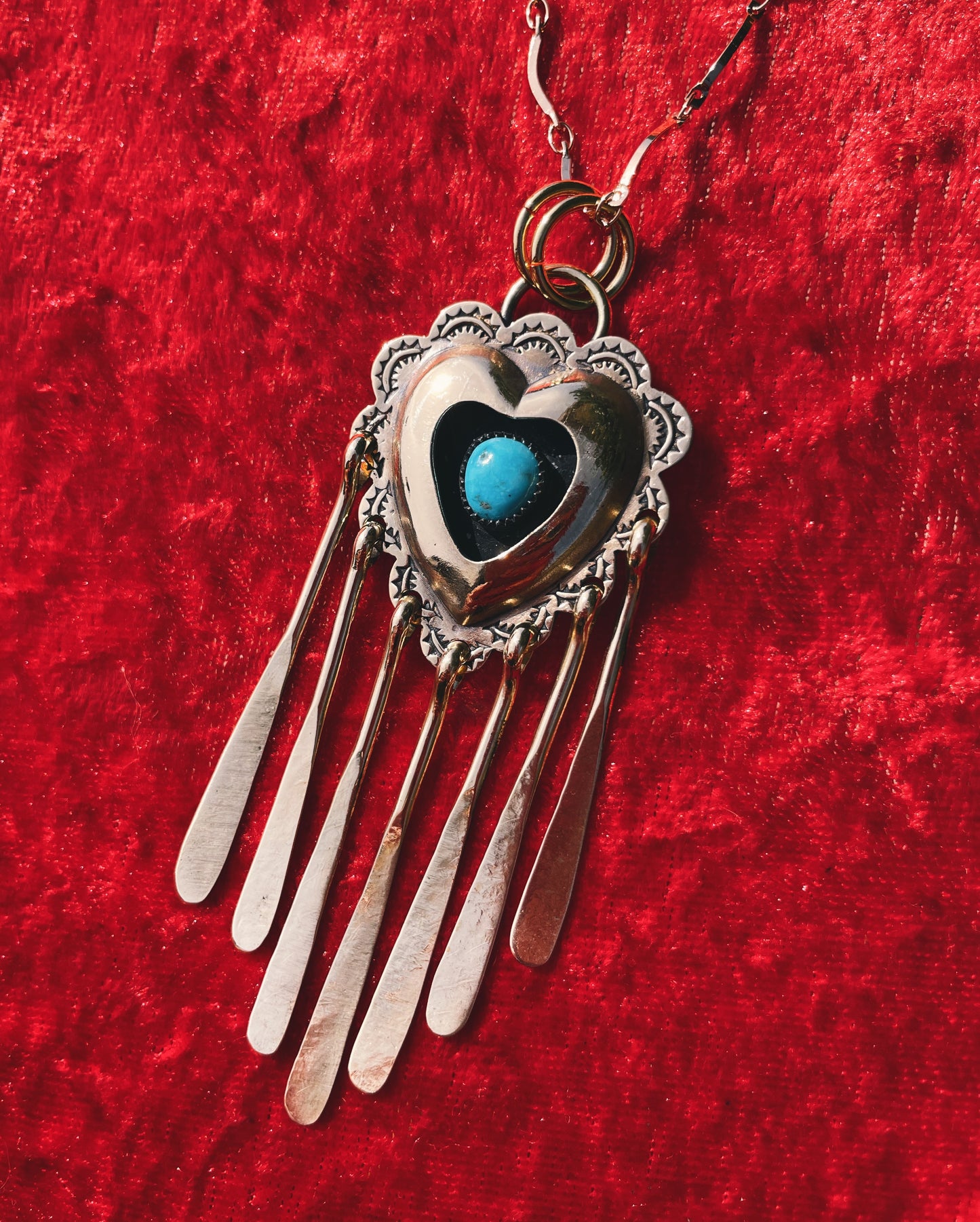 Turquoise Brass Heart shadowbox w/Fringe