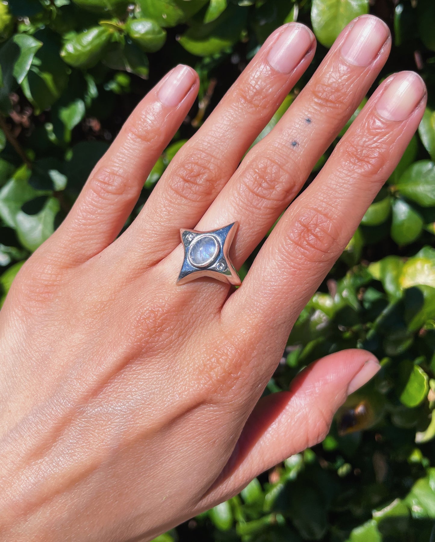 Stardust Rainbow Moonstone & White Topaz Ring custom