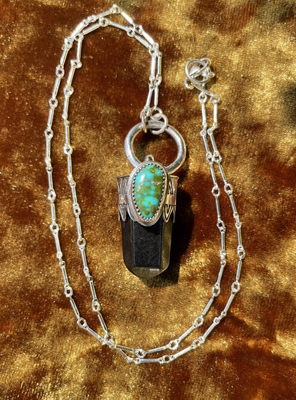 Obsidian & Sonoran Gold Turquoise Talisman