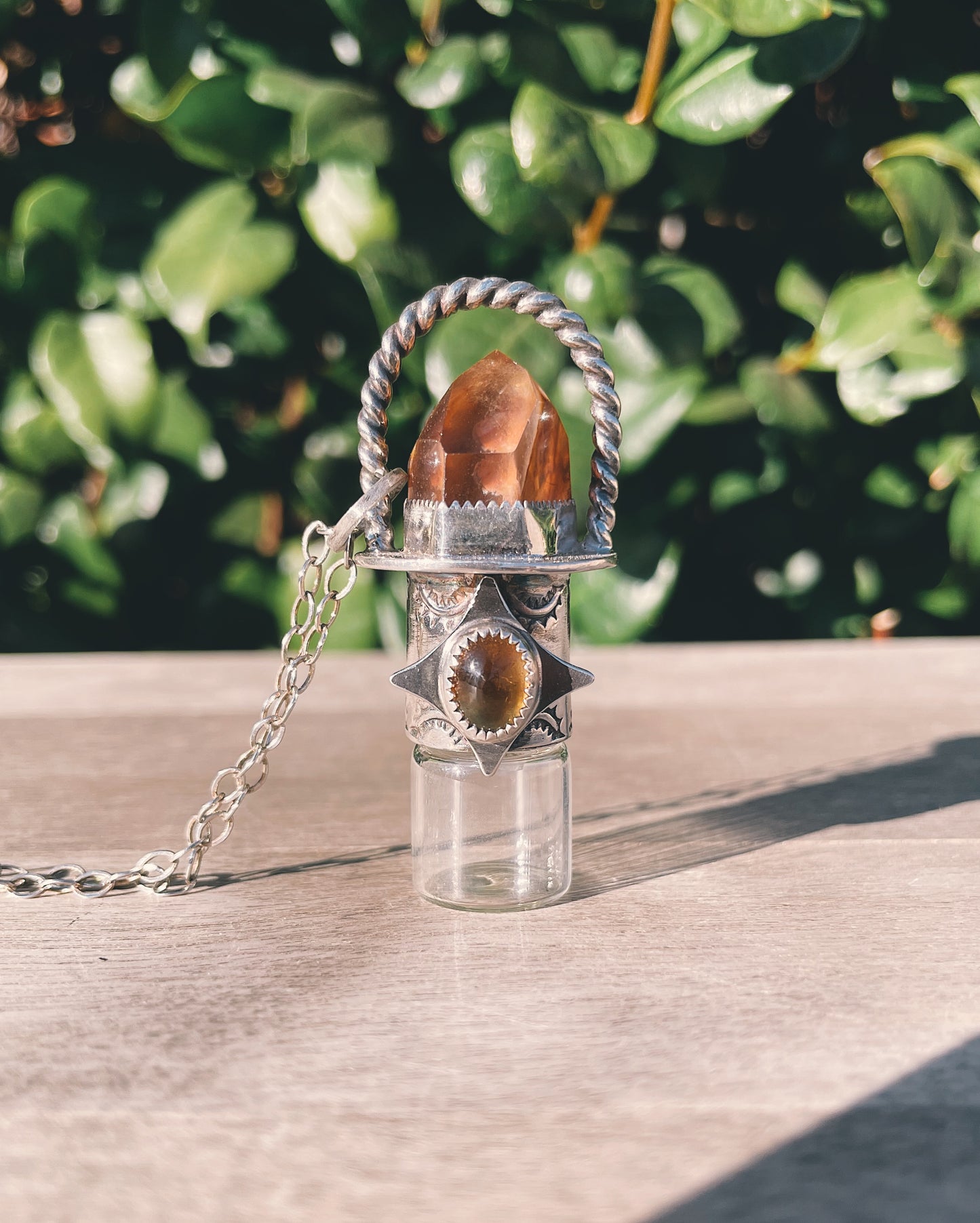 Sterling Silver Amphibole & Citrine Rollerball Necklace