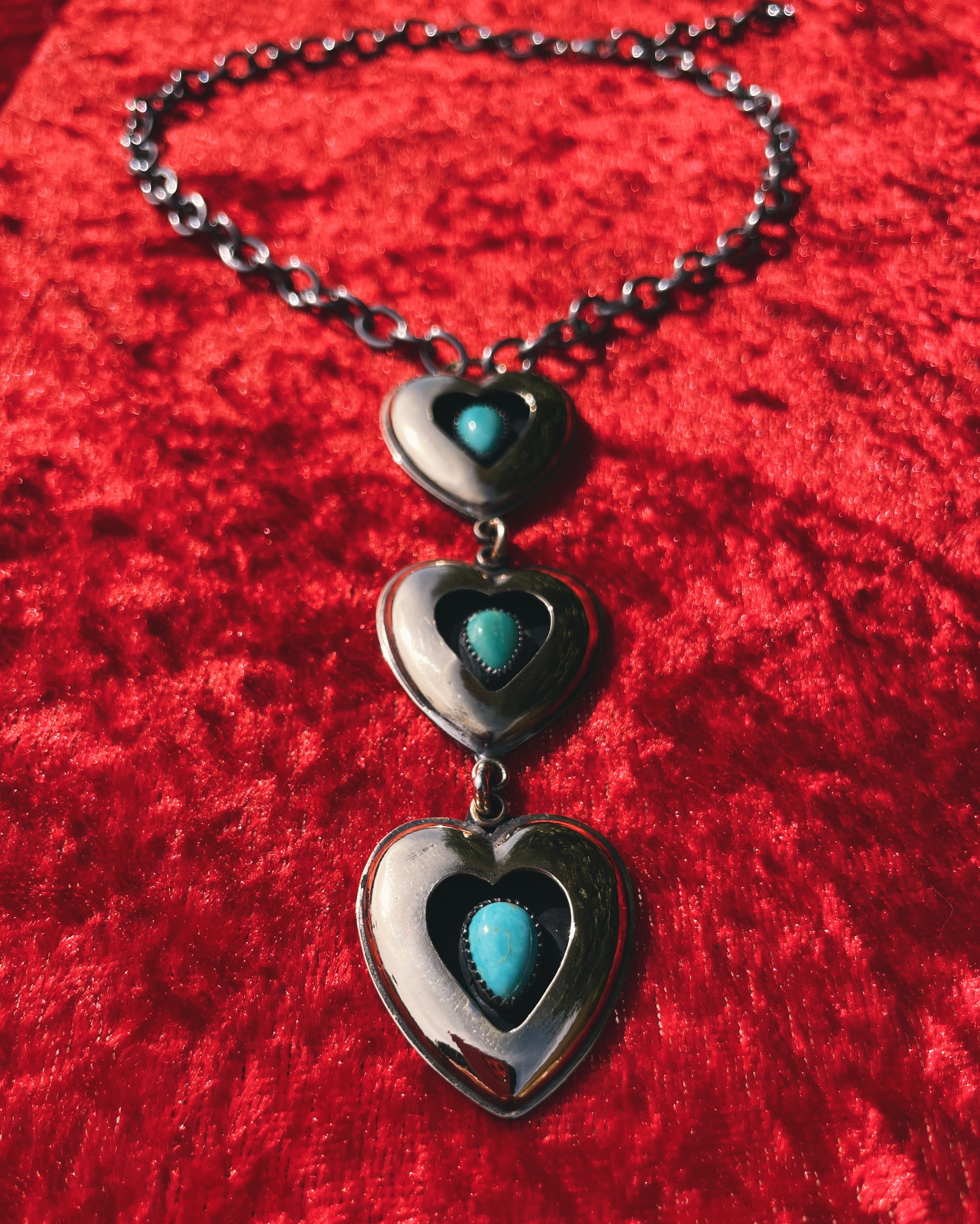 Mixed metals Triple Turquoise Brass Hearts – Roadkill Gems