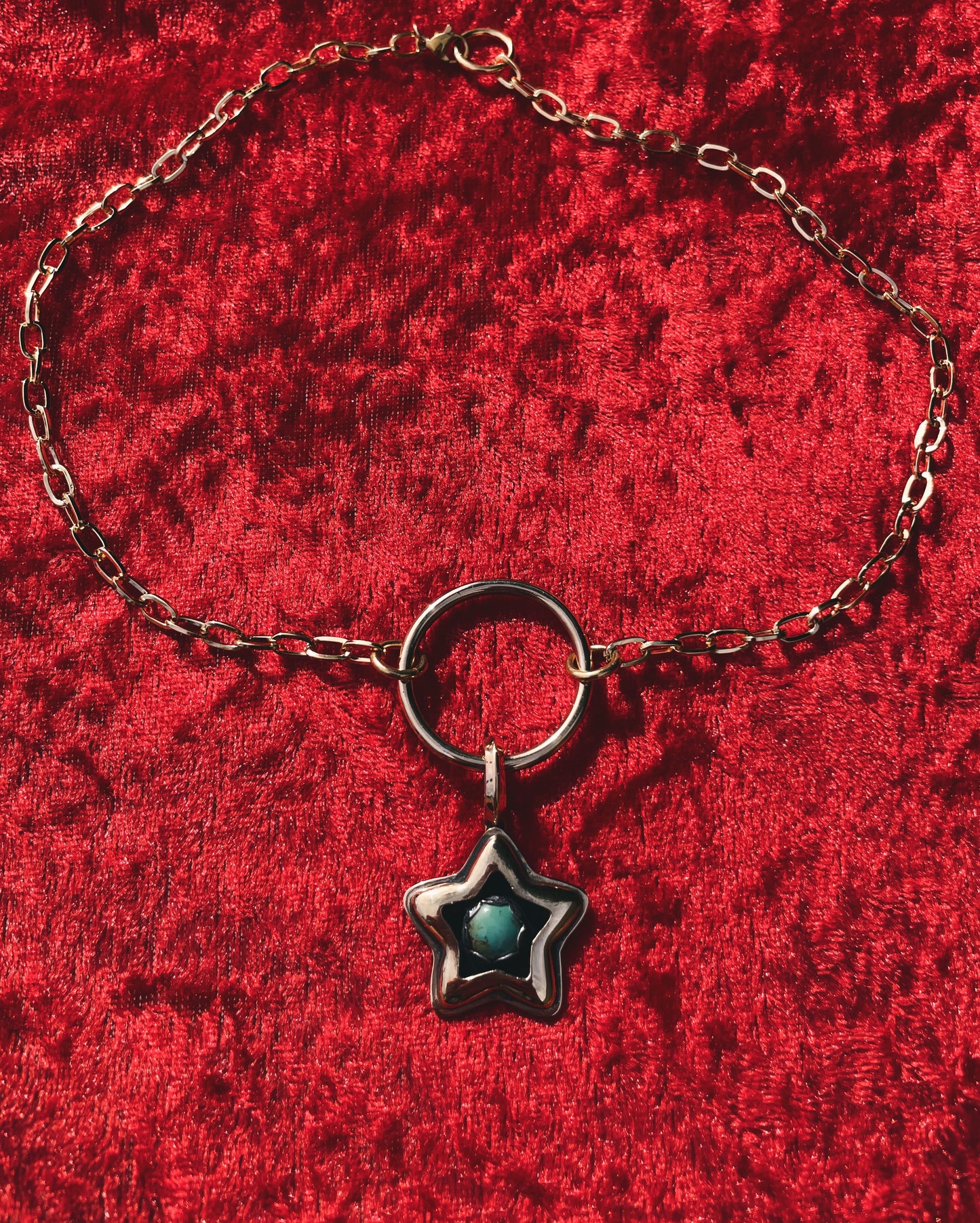 Turquoise Brass Star shadowbox choker