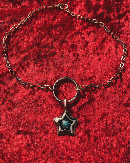 Turquoise Brass Star shadowbox choker