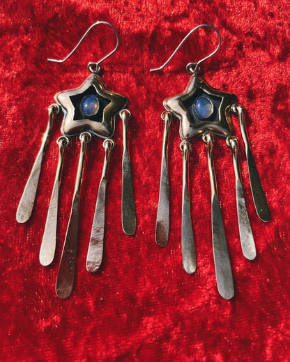 Opal Brass Star Shadowbox fringe Earrings