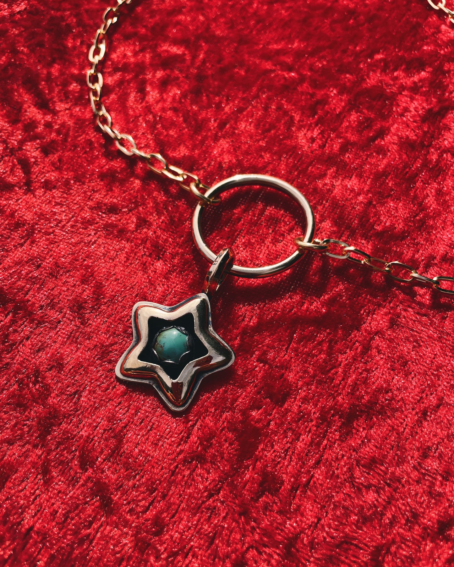 Turquoise Brass Star shadowbox choker