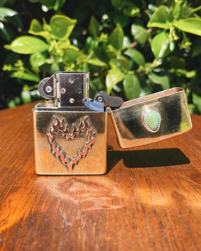 Set your Heart ablaze Brass & Turquoise Zippo Lighter