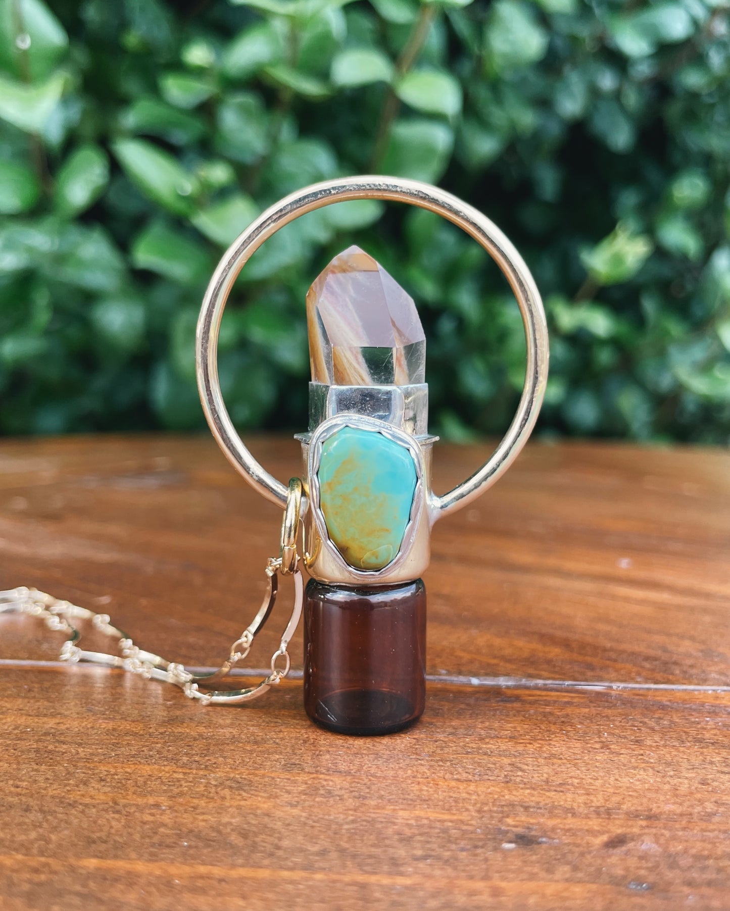 Amphibole Quartz & Turquoise Rollerball Necklace