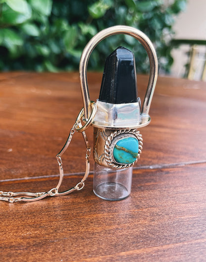 Falcons Eye & Turquoise Rollerball Necklace