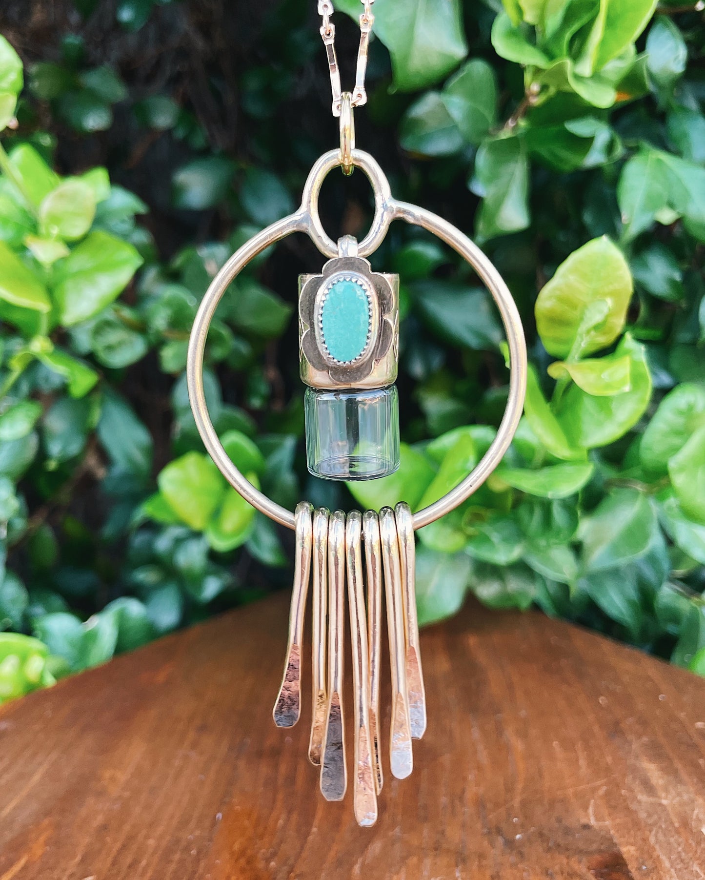 Brass Oleum Dream Catcher - Sonoran Turquoise Rollerball Necklace