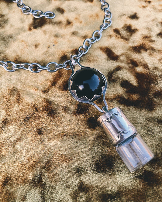 Obsidian sphere Rollerball Necklace