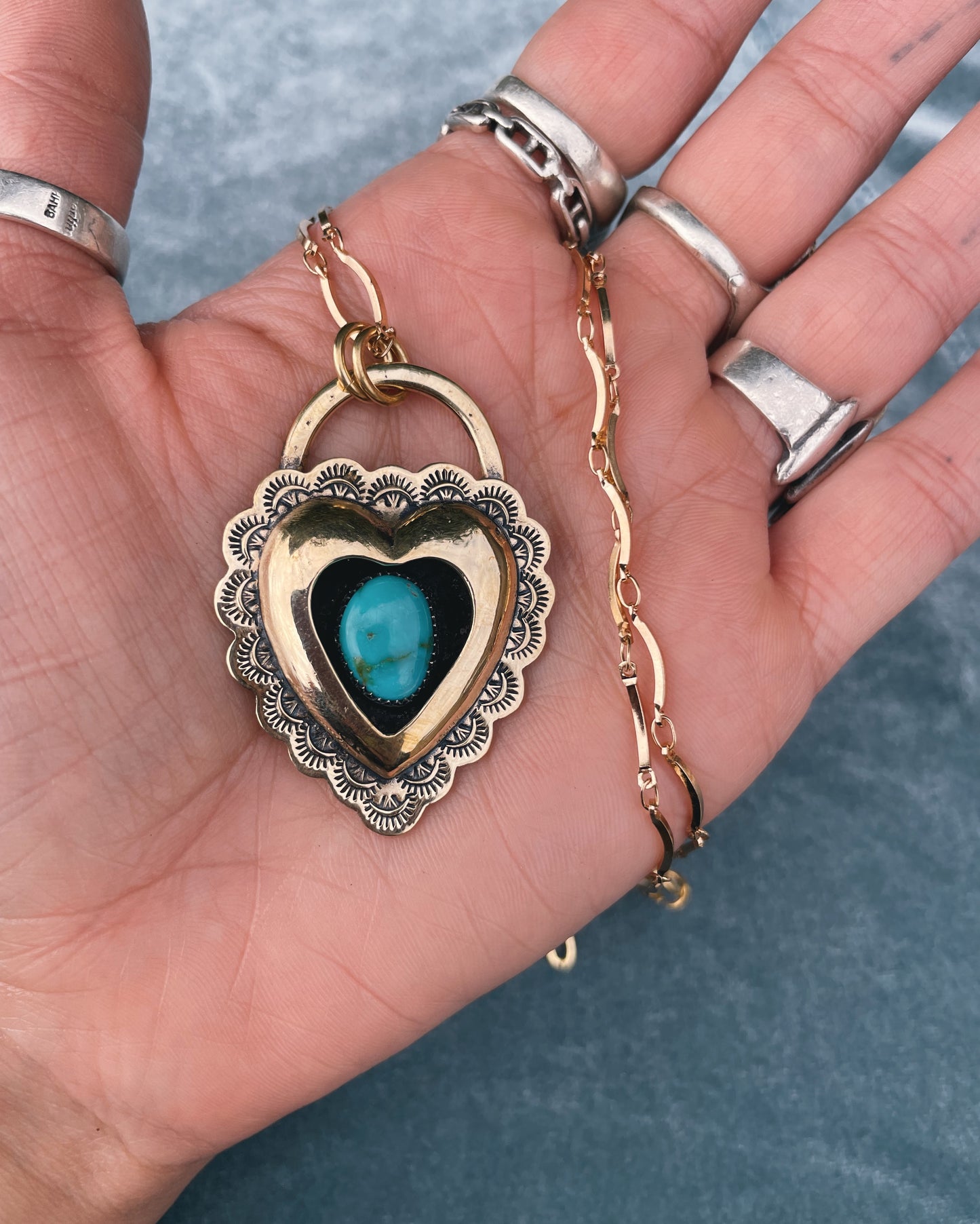 Turquoise Brass Heart shadowbox