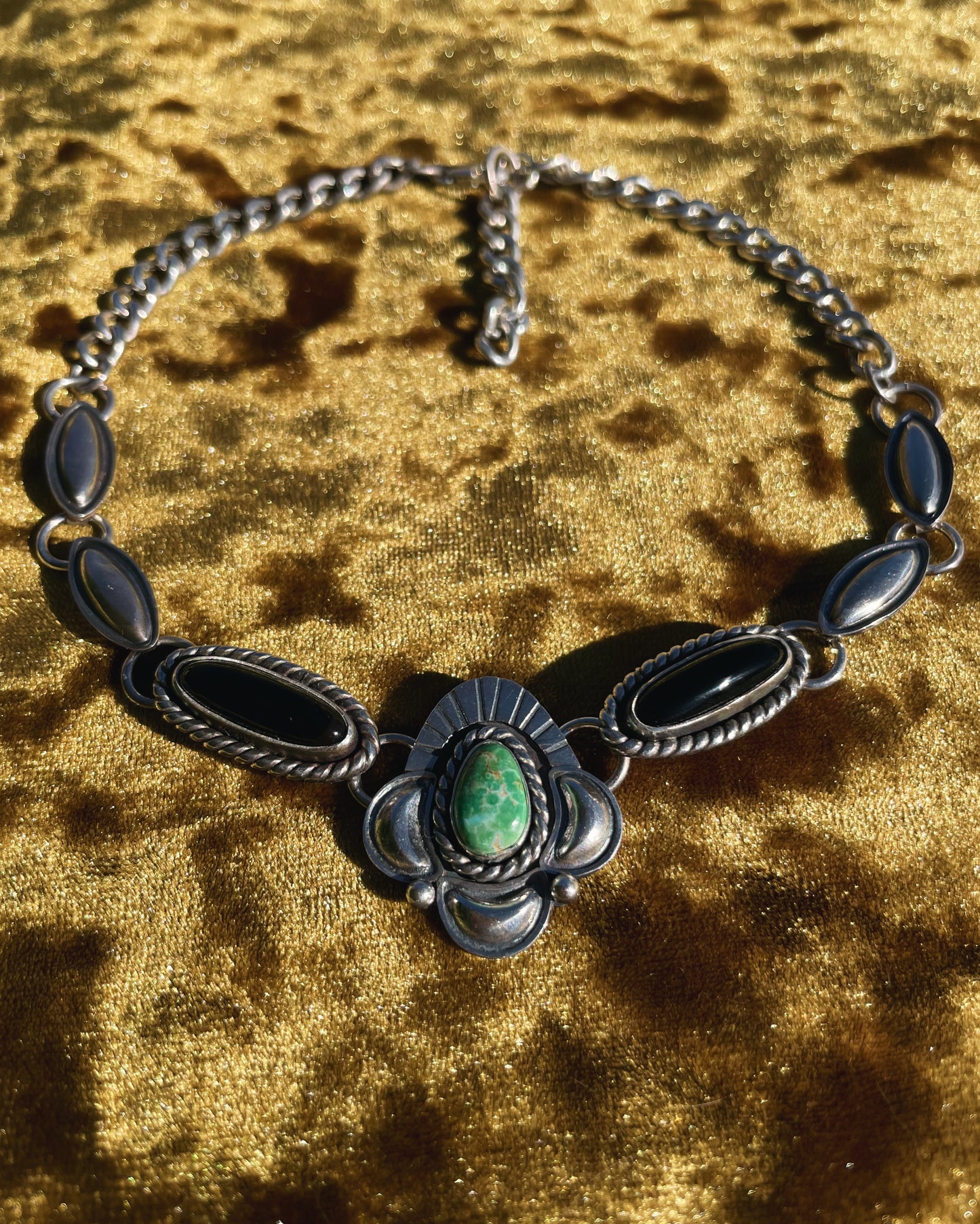 Sonoran Turquoise & Black onyx Sterling Silver Choker Necklace