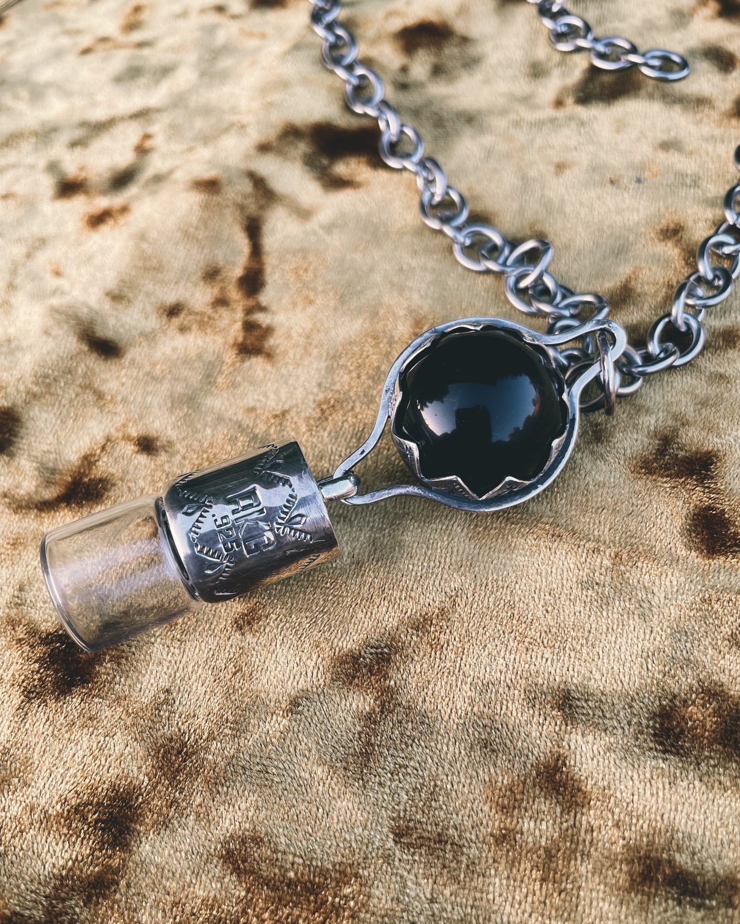 Obsidian sphere Rollerball Necklace