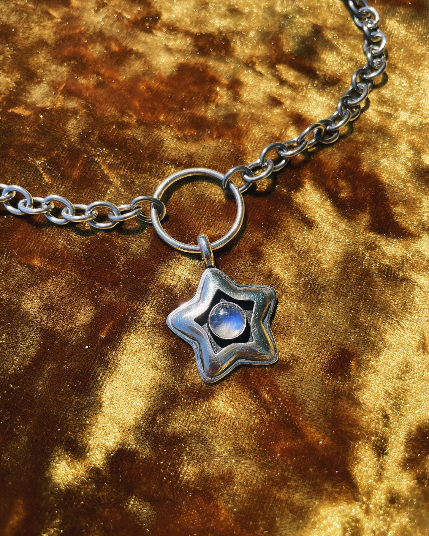 Moonstone Sterling Silver Star shadowbox choker