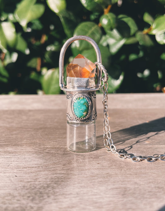 Mini Amphibole & Sonoran Turquoise Rollerball Necklace