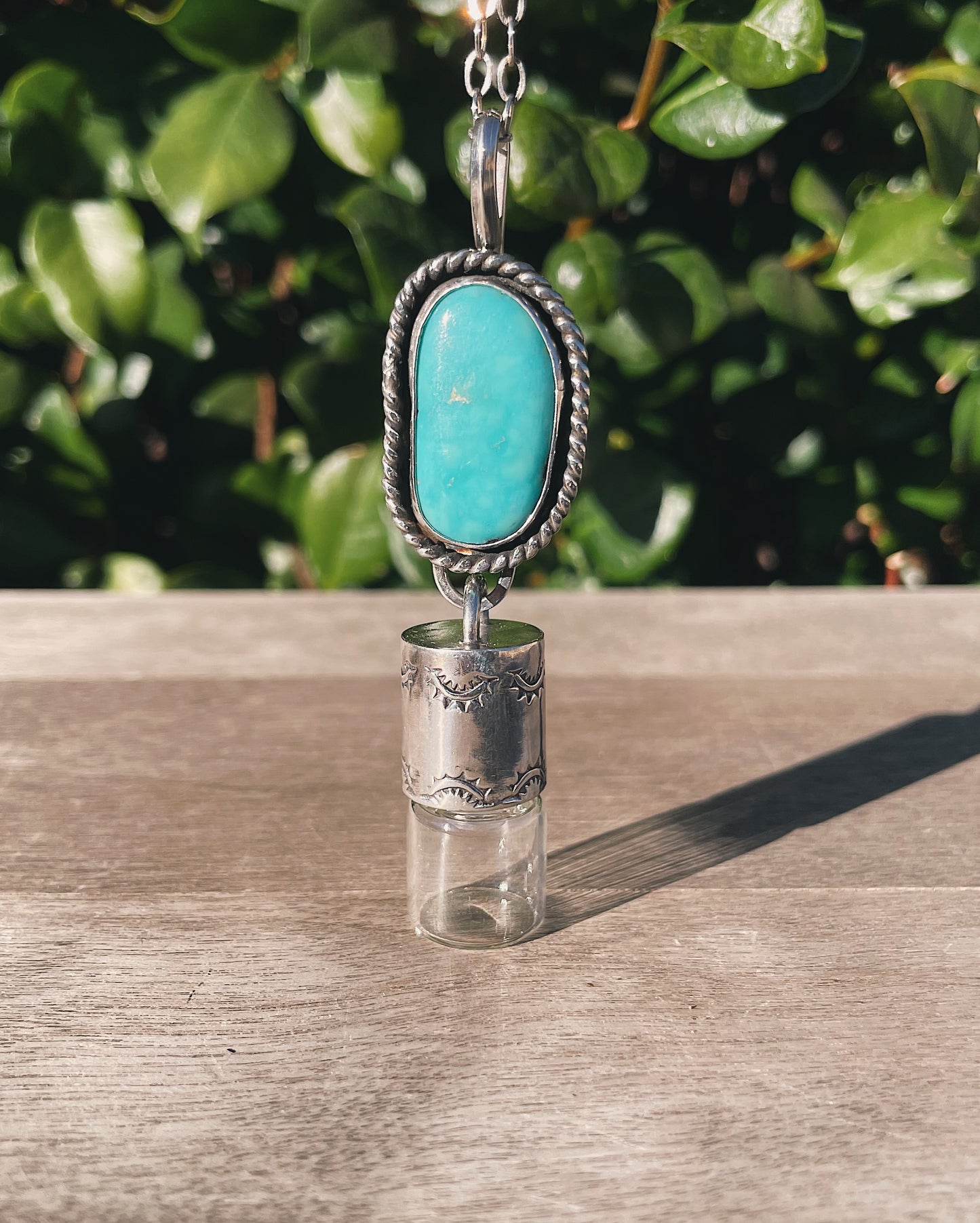 Sterling Silver Horizon Floater - Hachita Turquoise Rollerball Necklace