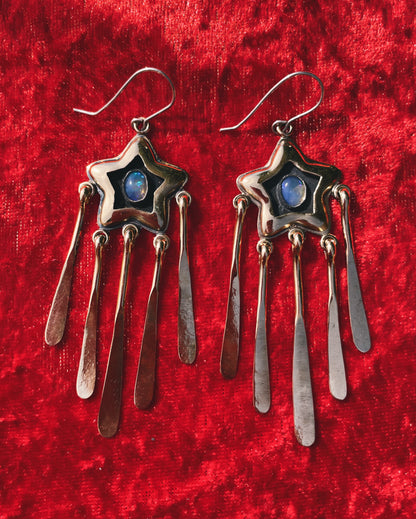 Opal Brass Star Shadowbox fringe Earrings