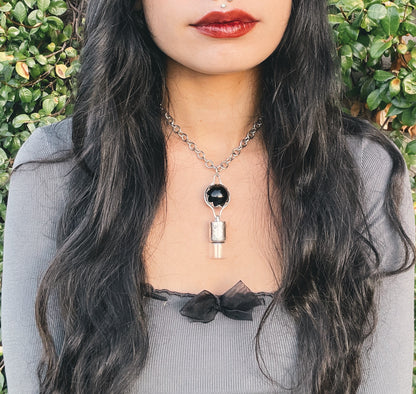 Obsidian sphere Rollerball Necklace