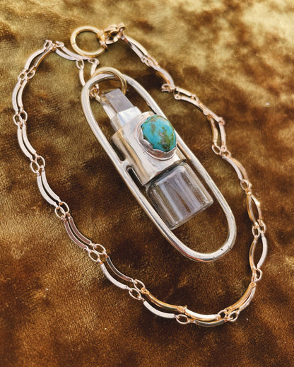 Brass Lucid - Quartz + Campitos Turquoise Rollerball Necklace