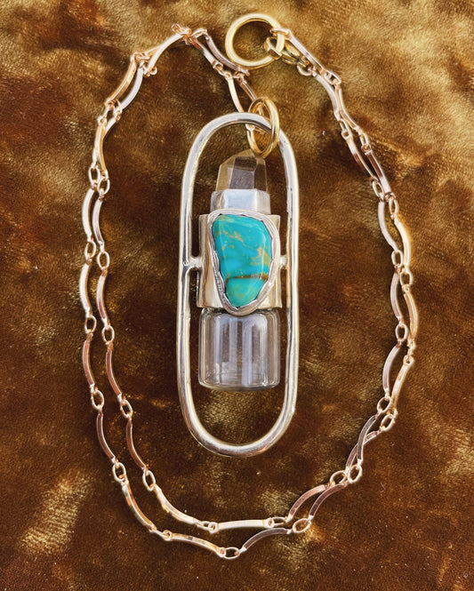 Brass Lucid - Quartz + Campitos Turquoise Rollerball Necklace