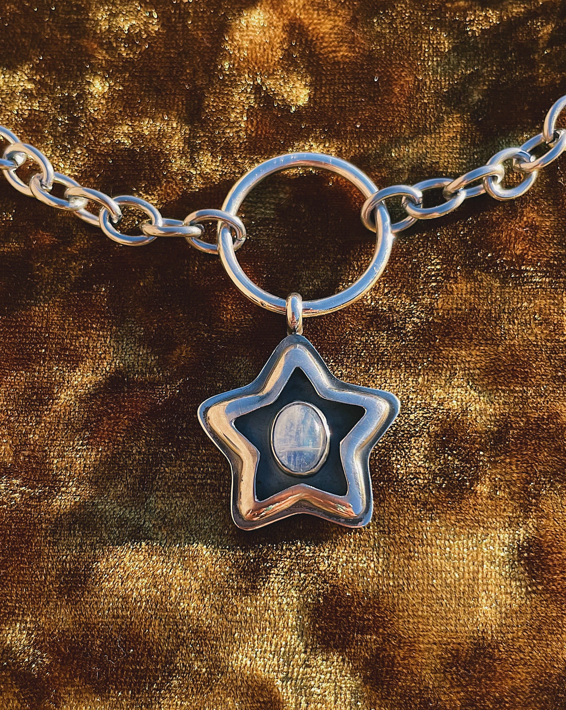 Moonstone Sterling Silver Star shadowbox choker – Roadkill Gems Moonstone Sterling Silver Star shadowbox choker – Roadkill Gems