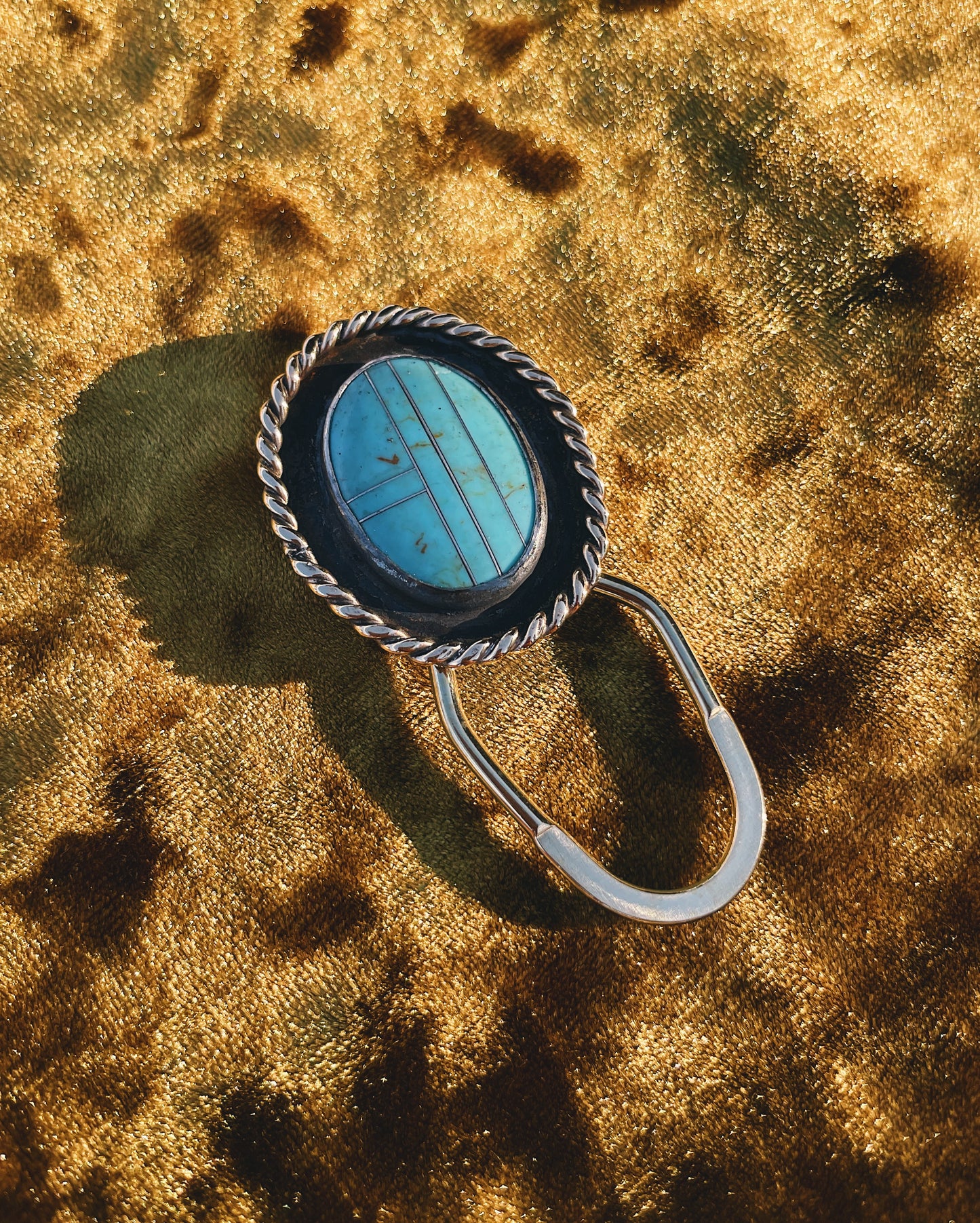 Vintage intarsia Turquoise Key Ring