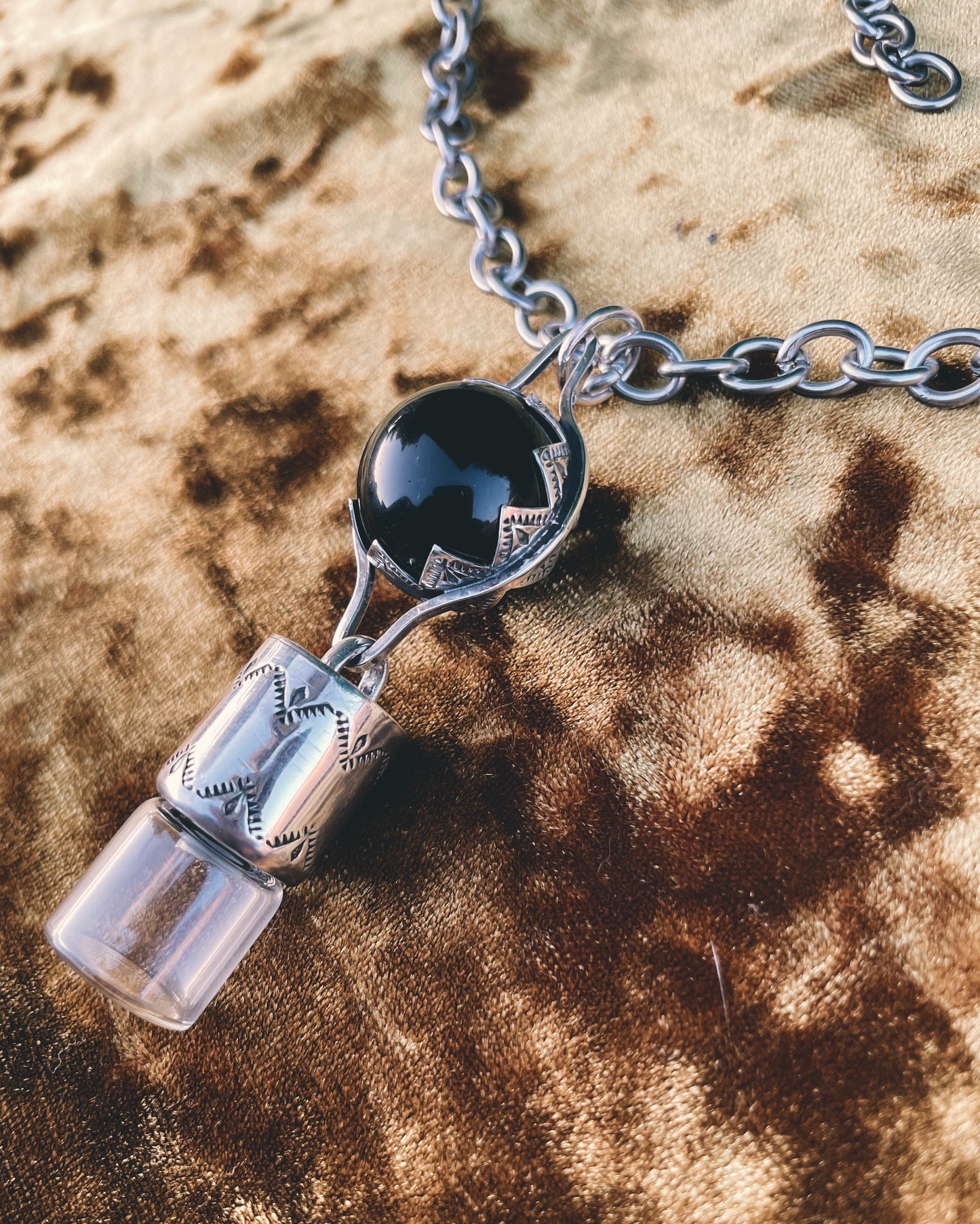 Obsidian sphere Rollerball Necklace