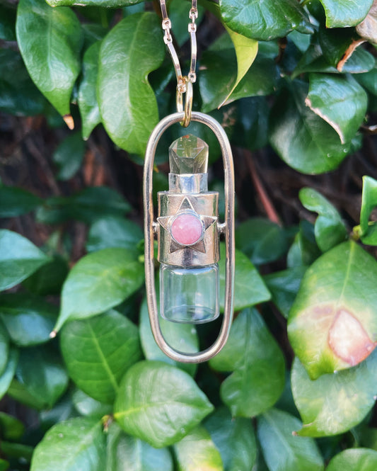 Brass Lucid - Citrine + Rose Quartz Rollerball Necklace