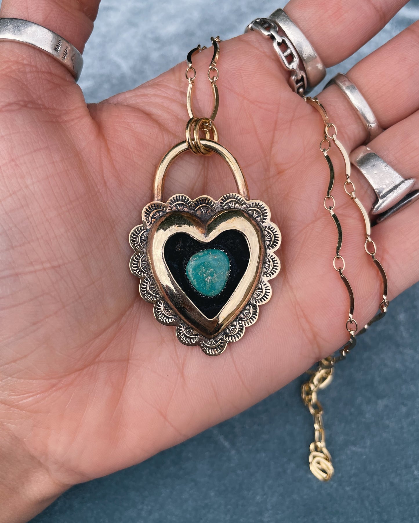 Turquoise Brass Heart shadowbox