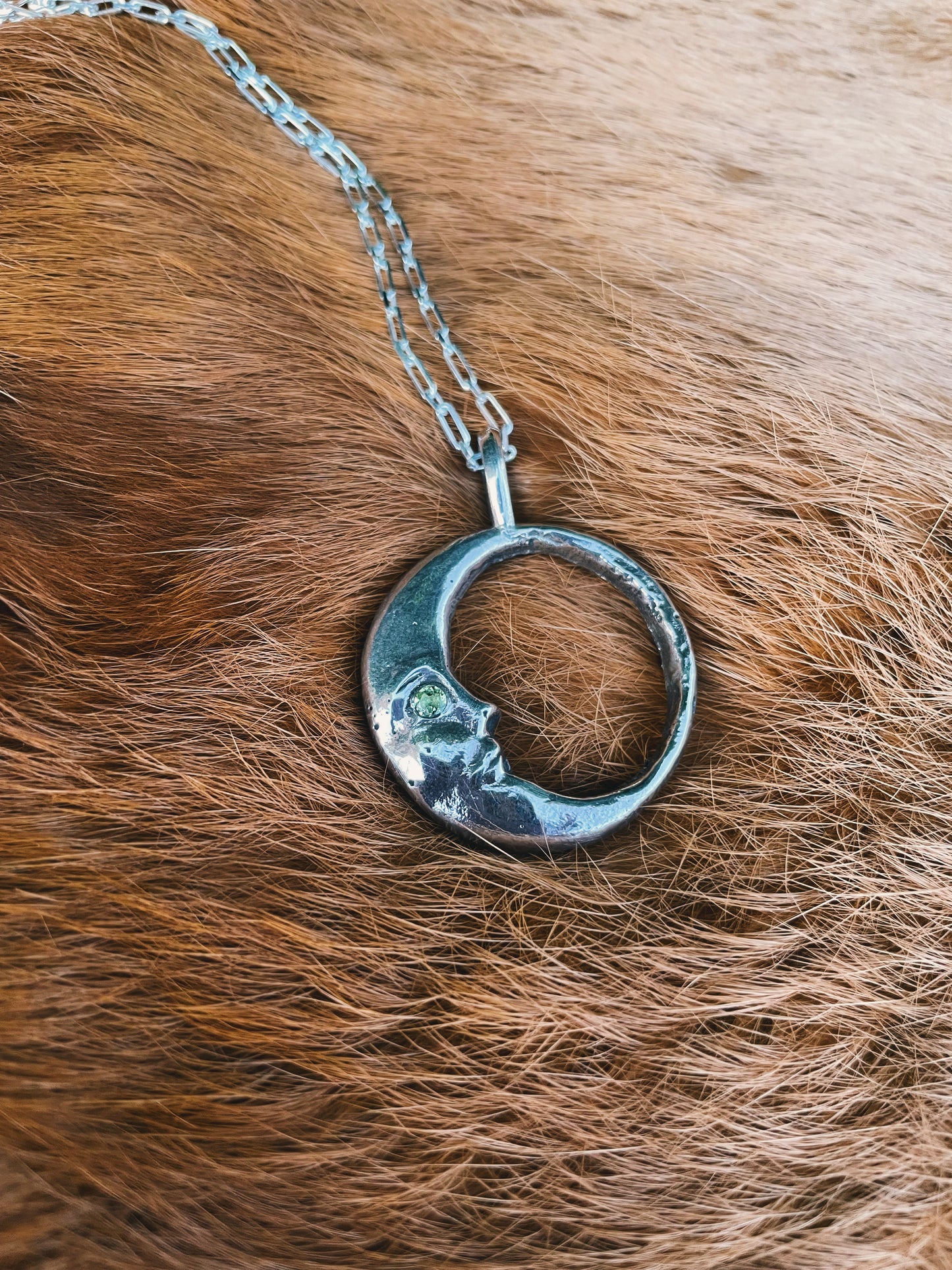 Sterling Man in the Moon & Peridot pendant