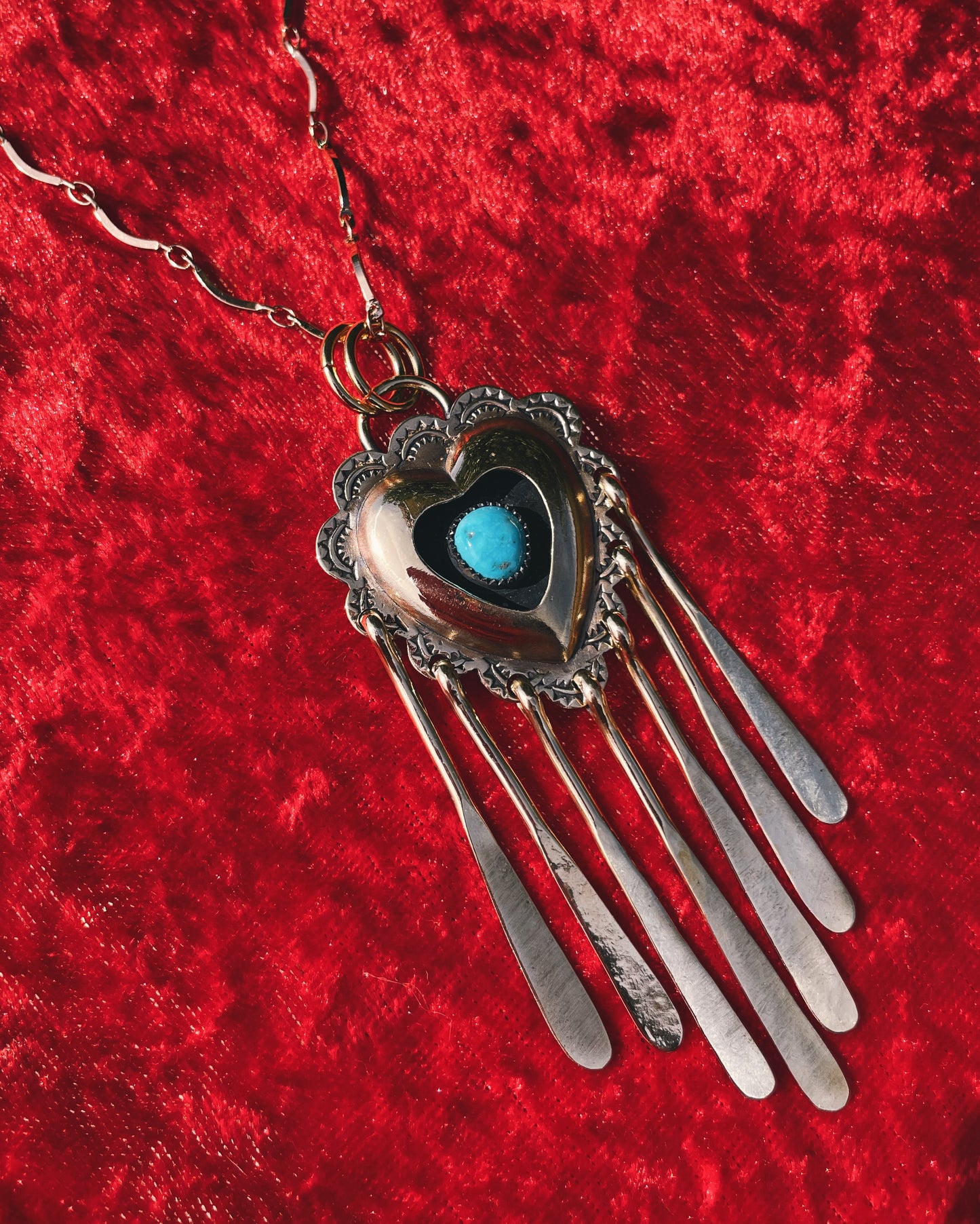 Turquoise Brass Heart shadowbox w/Fringe